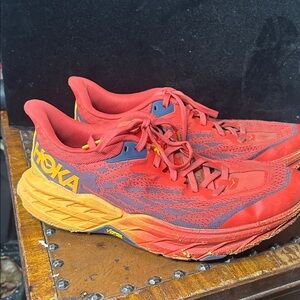 Hoka Red and Orange Athletic Shoes